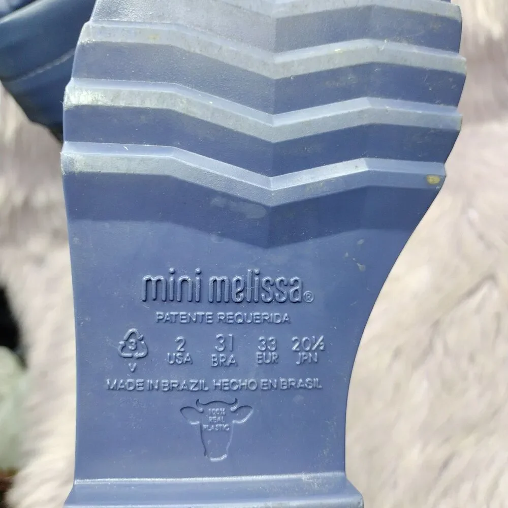 Mini Melissa Rain Boot Girls Kids Size 2 Blue Paint Splatter